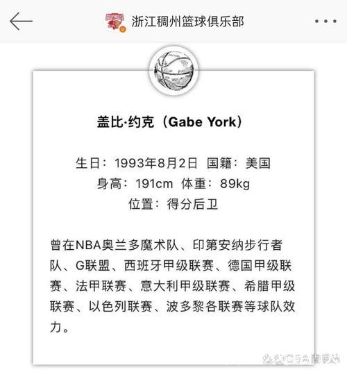 浙江队签约外援盖比-约克 曾效力魔术和步行者